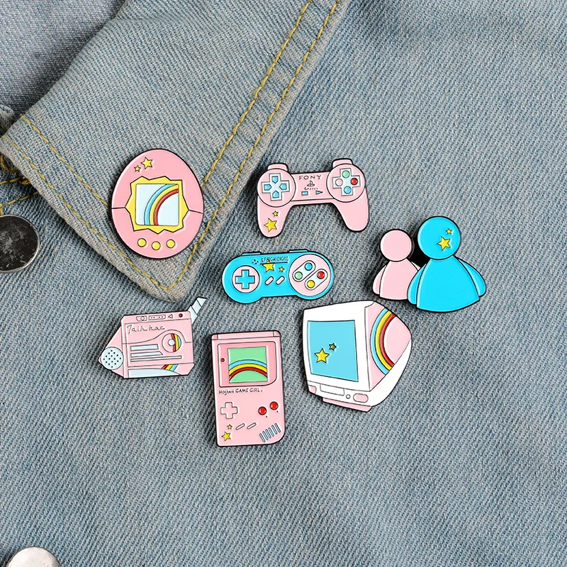 Amusement equipment enamel brooch creative blue game console pin jeans shirt bag cartoon fashion jewelry gifts for friends