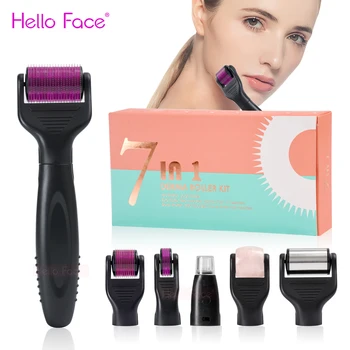 7 em 1 drs derma rolo jade barba rosto rolo derma sistema de rolamento kit microneedling crescimento do cabelo do couro cabeludo dermaroller massageador
