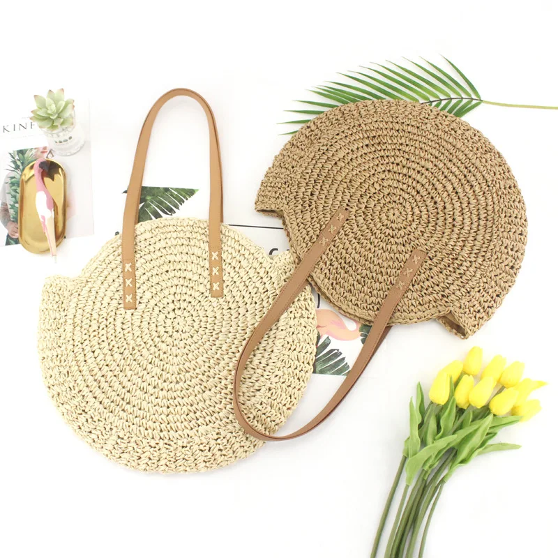 

Summer Round Woven Beach Shoulder Bags for Women Rattan Bag Handmade Straw CrossBody Bag Female Message Handbag Totes Bag