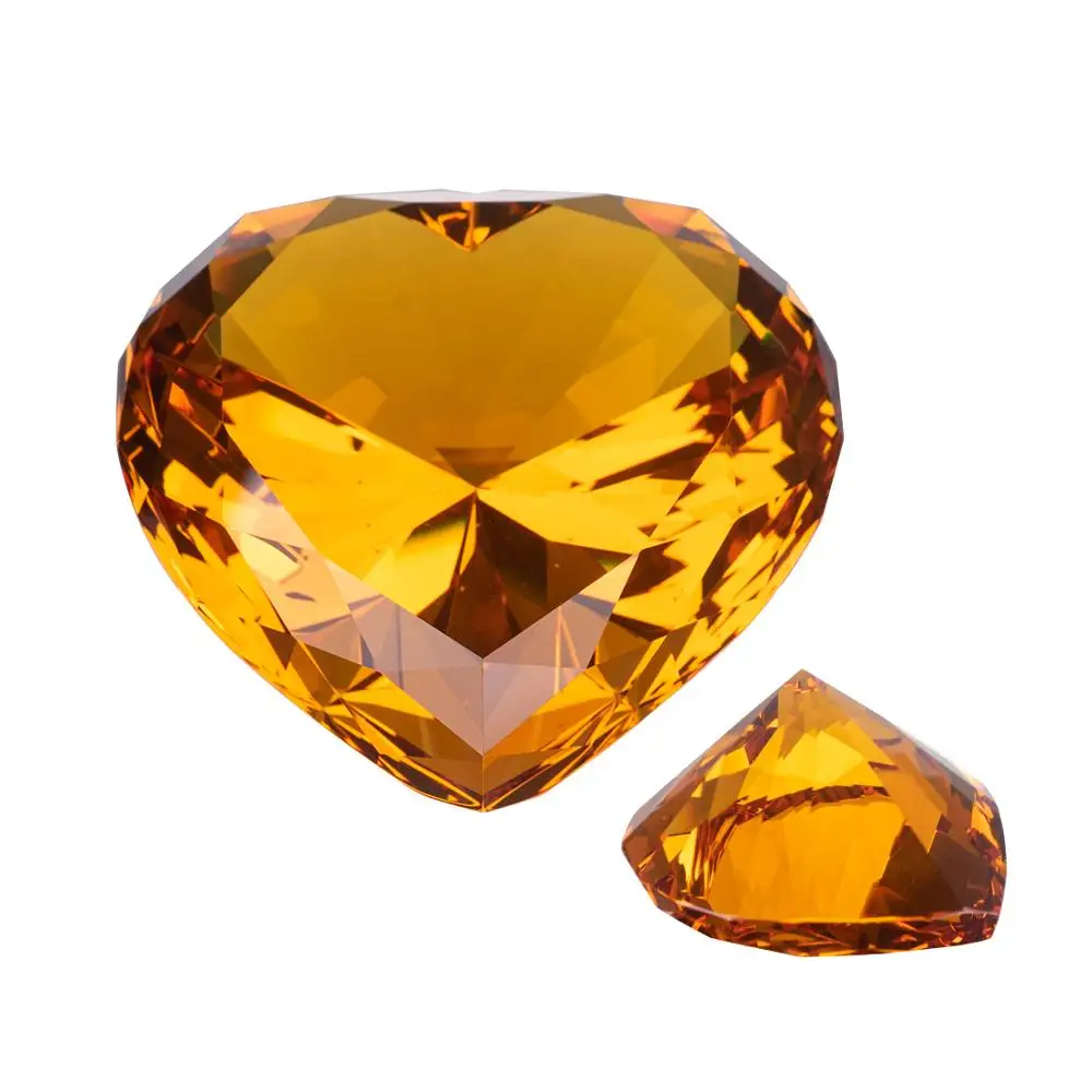 90MM Color Crystal Diamond Heart Shaped Glass Paperweight Centerpiece Wedding Valentine\'s Day Gift Home Office Decor