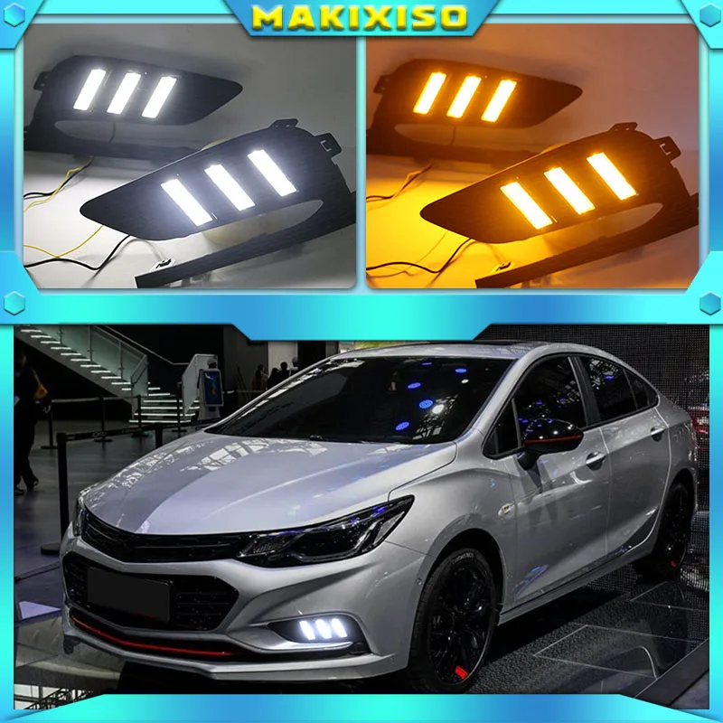 

2PCS LED Daytime Running Light For Chevrolet Cruze 2016 2017 2018 Dynamic Yellow Turn Signal Relay Waterproof Car 12V DRL Lamp