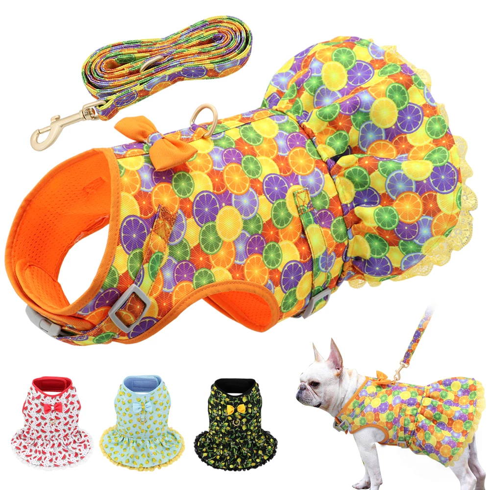 

Cute Printed Dog Cat Harness Leash Nylon Small Dogs Puppy Harness Vest Leashes Adjustable for Chihuahua Yorkie Pet Clothes Dress