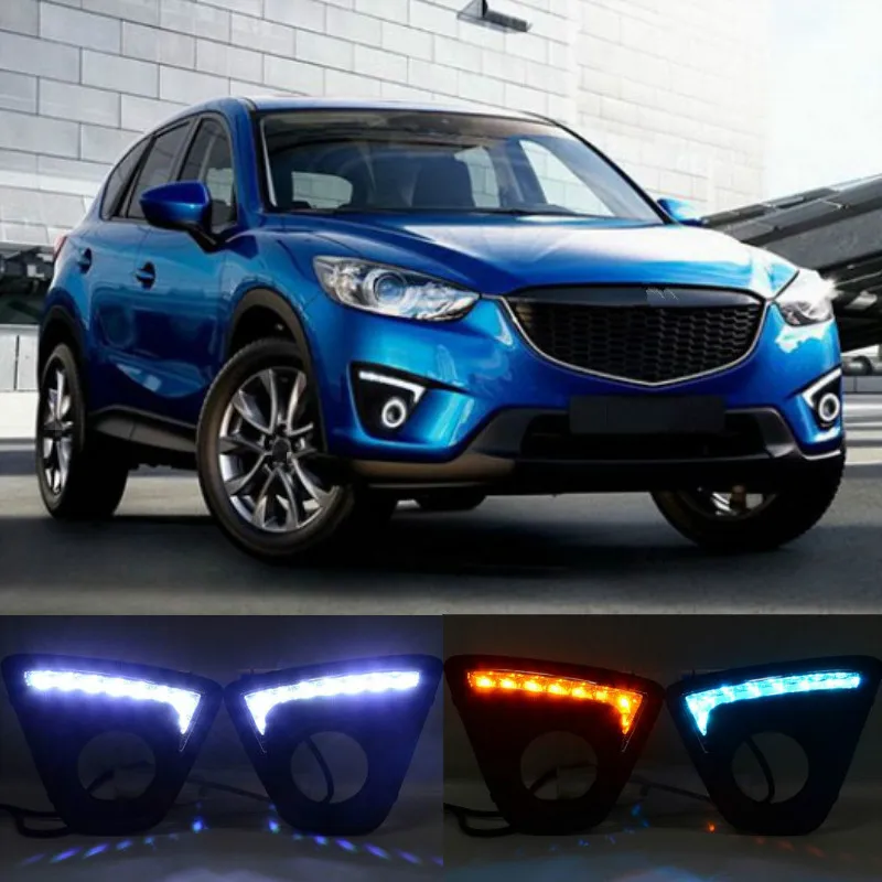 2PCS 12V led car drl daytime running lights with fog lamp hole for Mazda cx-5 cx5 cx 5 2012 2013 2014 2015 2016