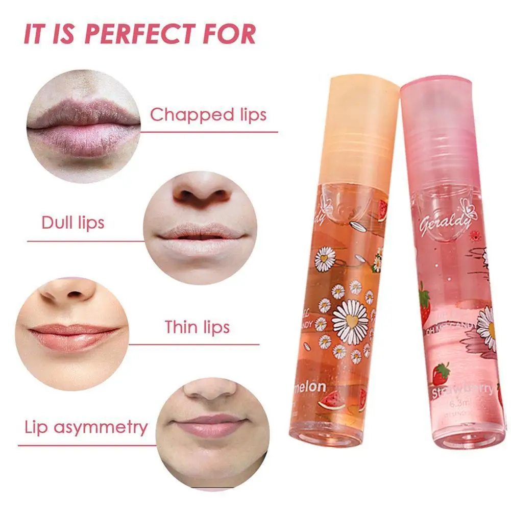 Lip Hydrating 6 Colors Roll-on Fruit Essence Lip Balm Lip Oil Moisturizing Mirror Lip Gloss Transparent Lipstick Primer Makeup