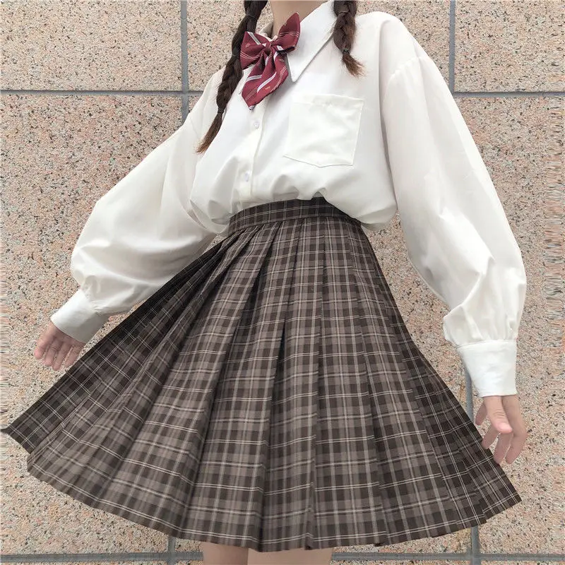 Blouses Women Solid Single Breasted Lantern Sleeve JK Sweet Girl Loose Popular Simple Harajuku Japaneses Style Shirts Casual New