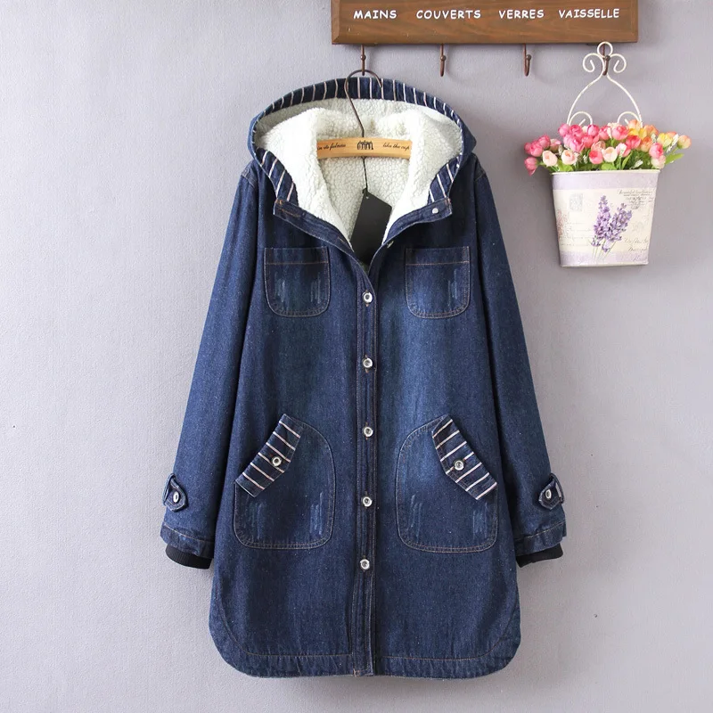 Winter Jacket Women Hooded Denim Jacket Plus Velvet Jeans Jacket Women Long Denim Jacket Large Size Coats And Jackets Women Coat