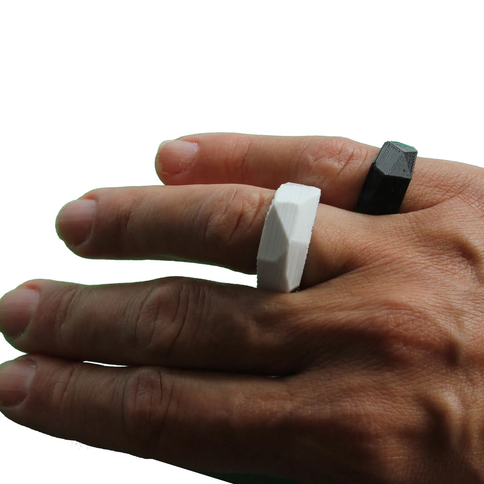 3D Printed Ring Set of 2 Black and White rings