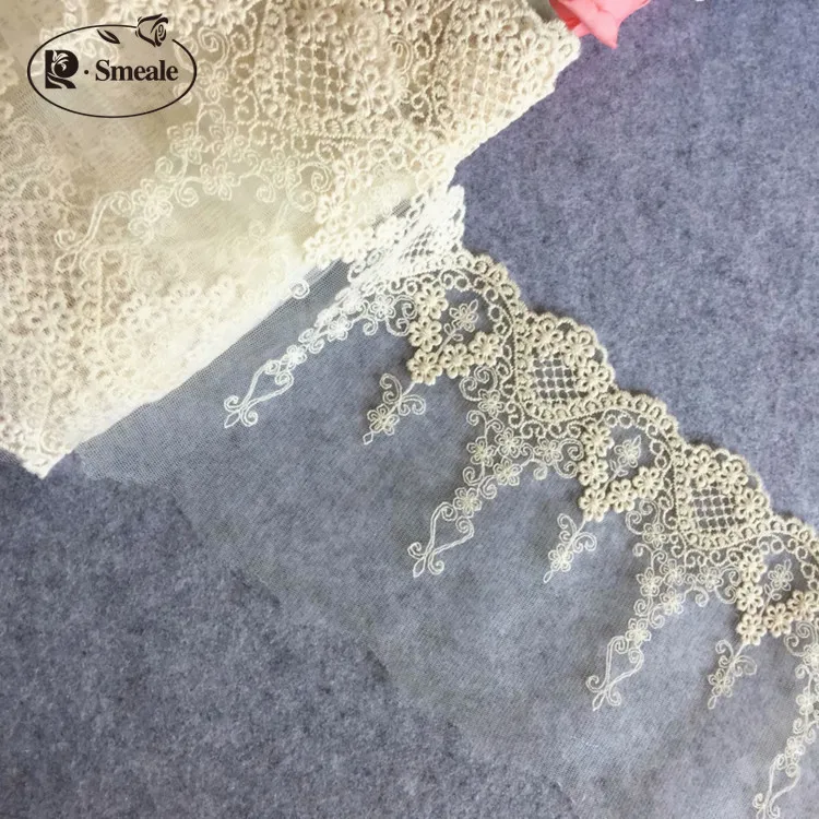 (4-5Yards/lot ) Beige Embroidery Lace Trim, DIY Handmade Lace Accessories Textile Fabric RS725