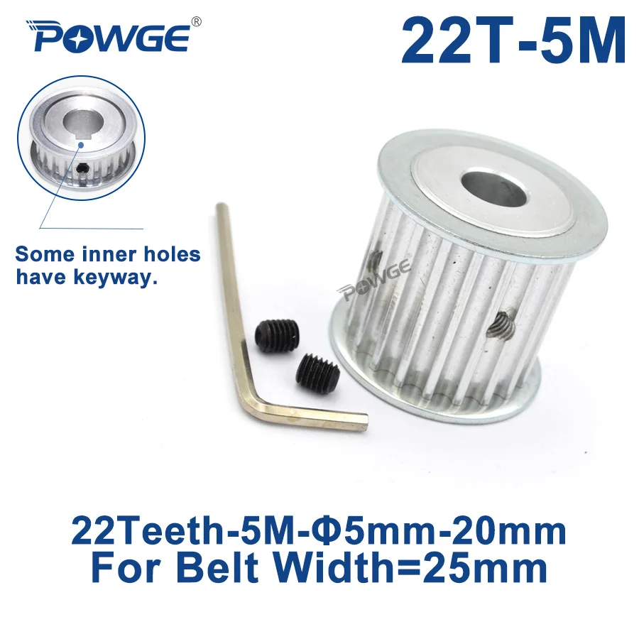 POWGE Arc HTD 5M 22 Teeth Synchronous Timing Pulley Bore 8/10/12/14/15/16/18/19/20mm for Width 25mm HTD5M Belt 22Teeth 22T