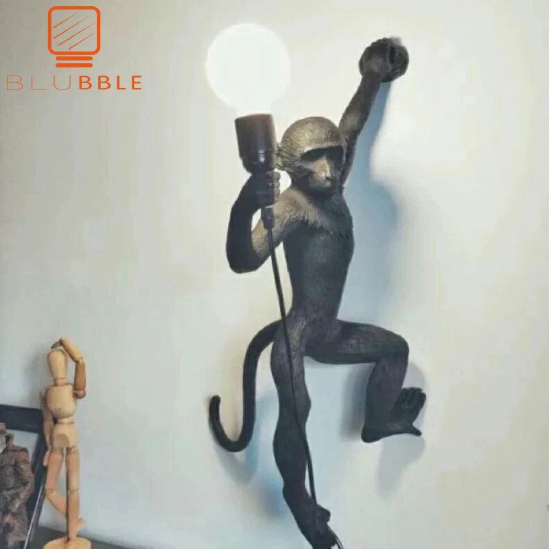 

Resin LED Monkey Pendant Light Black White Hemp Rope Lamp Living Room Hanging Lamps Art Parlor Study Room lustre E27