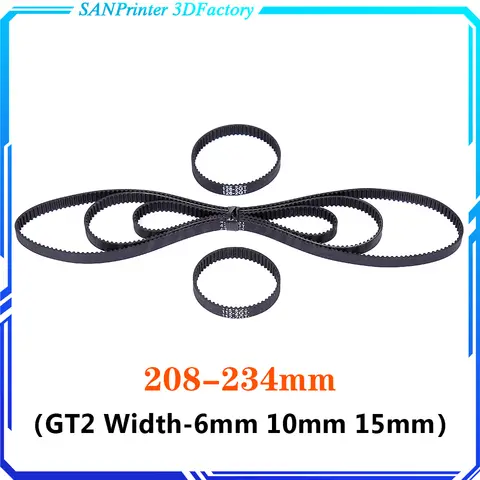3D Printer Parts GT2 Closed Loop Timing Belt Rubber 2GT 6/10/15mm 208 210 212 214 216 218 220 222 226 228 230 232mm Synchronous