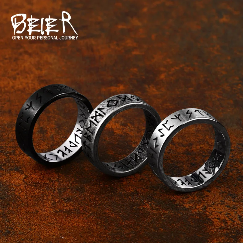 Dropshipping Viking Nordic Style Men Ring  Vintage Jewelry  Amulet Rune Finger Hollow Jewelry