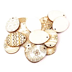 4x3cm 20Pcs Wooden Oval Easter Eggs Shape Handmade Home Decoration Hanging Ornament Accessory Painting Scrapbooking Craft MZ411