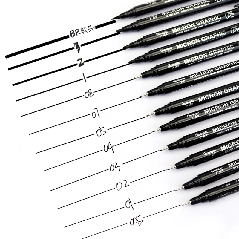 Guangna Drawing Micron Graphic Needle Pen Black Sketch Hook Line Pen 005 01 02 03 04 05 07 08 1.0 2.0 3.0 Brush Fine Lines 8050