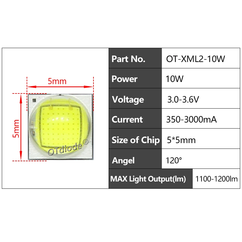 LEDリボンライト,10個,1w,3w,xpe 3.5x3.5mm,5x10w,5x5mm,XML-T6 x ml2 3v