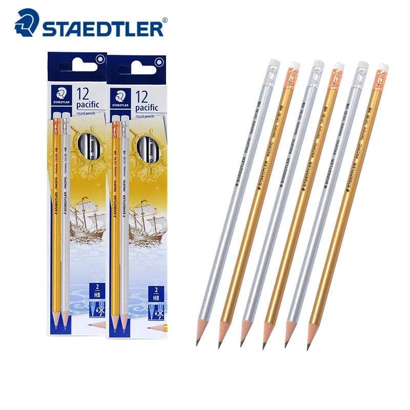 12pcs/Box STAEDTLER 131 80 Gold Silver Standard Pencil with Eraser HB Pencils for School Sketching