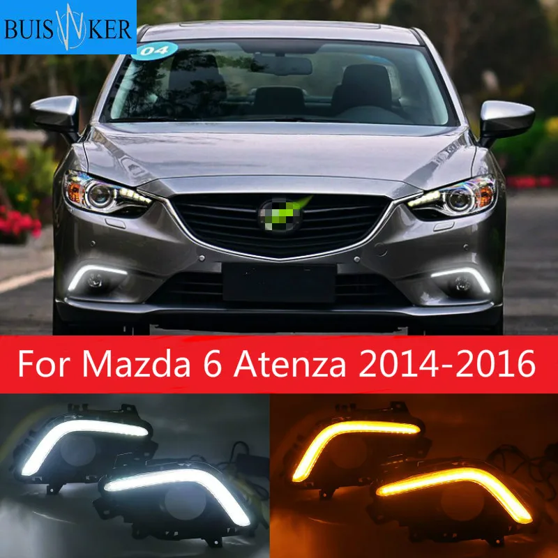 

Turning Signal & Dimming style relay 12V LED car DRL daytime running lights with fog lamp hole for Mazda 6 Atenza 2014-2016