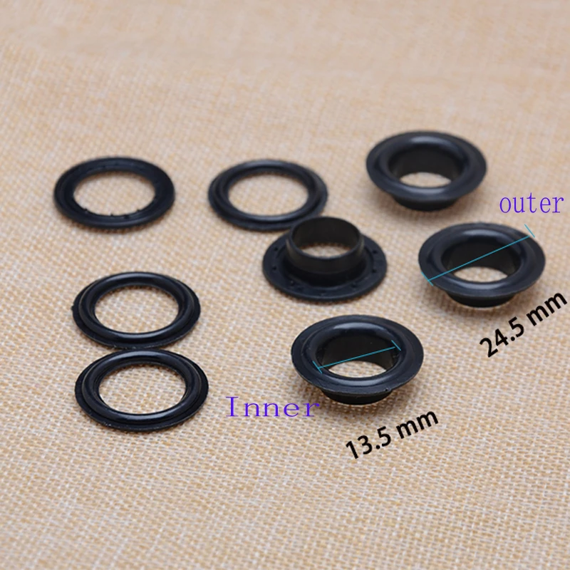 inner 13.5 (out 24.5 mm ) Plastic Curtain Eyelets and Rings Clips Grommets - Black