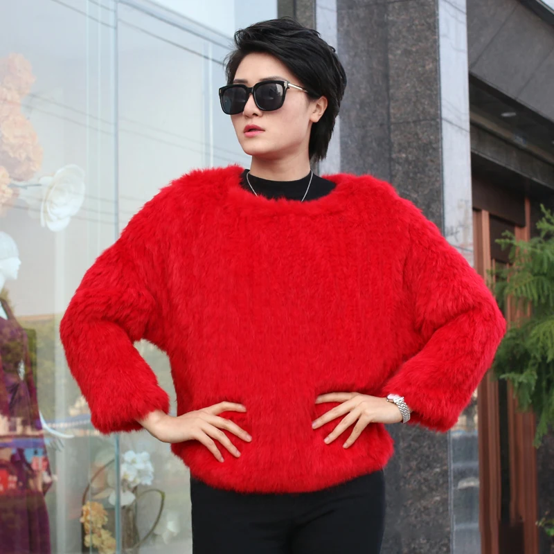 Real Rabbit Fur sweater Women Knitted Rabbit Fur Handmade Knitted Female Trend Fur coat Nature Waistcoat  Fur