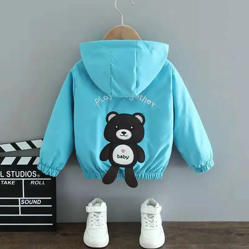 1 2 3 4 5 6 Years Baby Girls Jacket Cute Cartoon Animals Spring Autumn Boy Windbreaker Coat Hooded Zipper Outerwear Kids Clothes