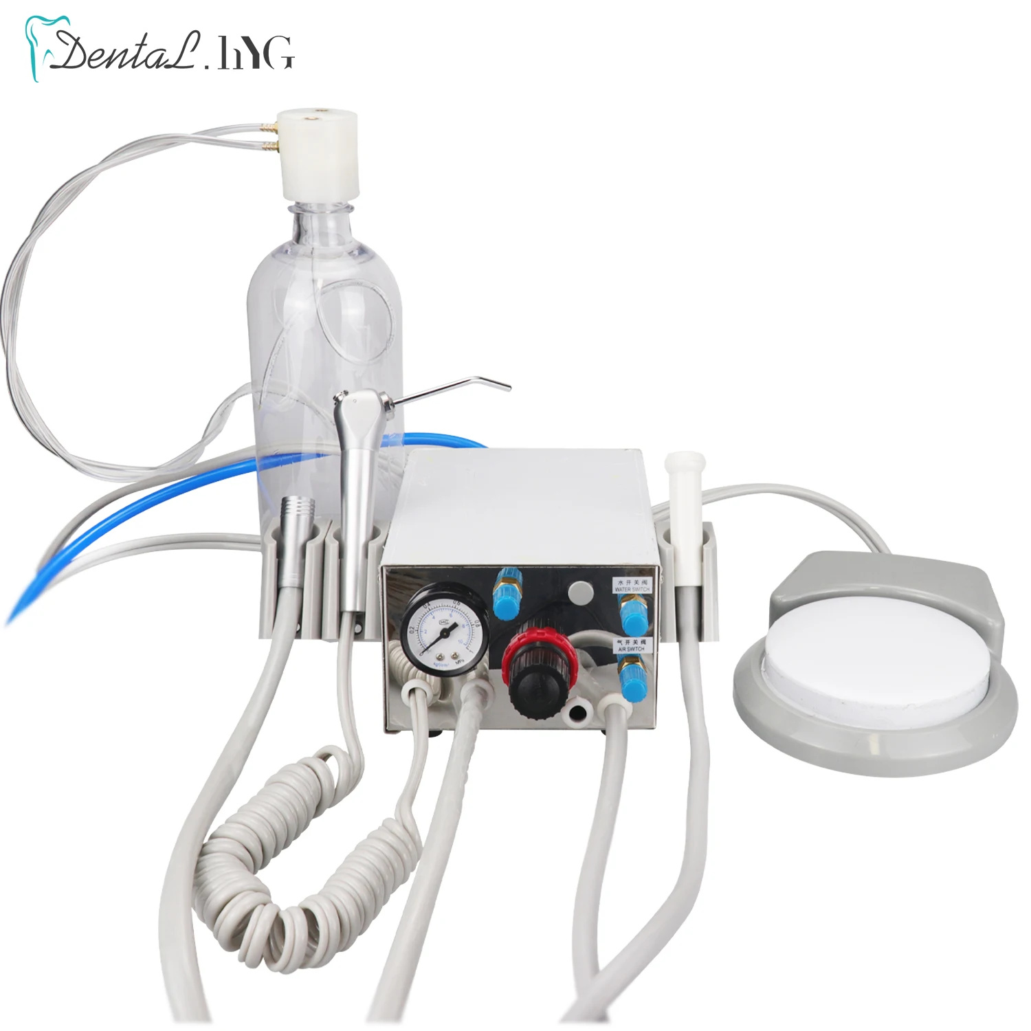 Portable Dental Unit Air Turbine Control With 3 Way Syringe Handpiece Tubing Air Control Foot Switch Dental Instrument Equipment