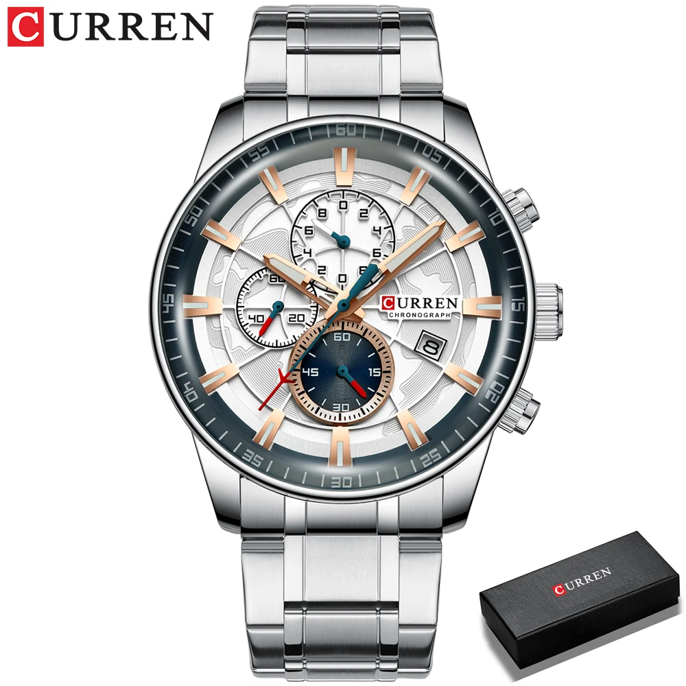 Mens Watches CURREN New Fashion Stainless Steel Top Brand Luxury Casual Chronograph Quartz Wristwatch for Male