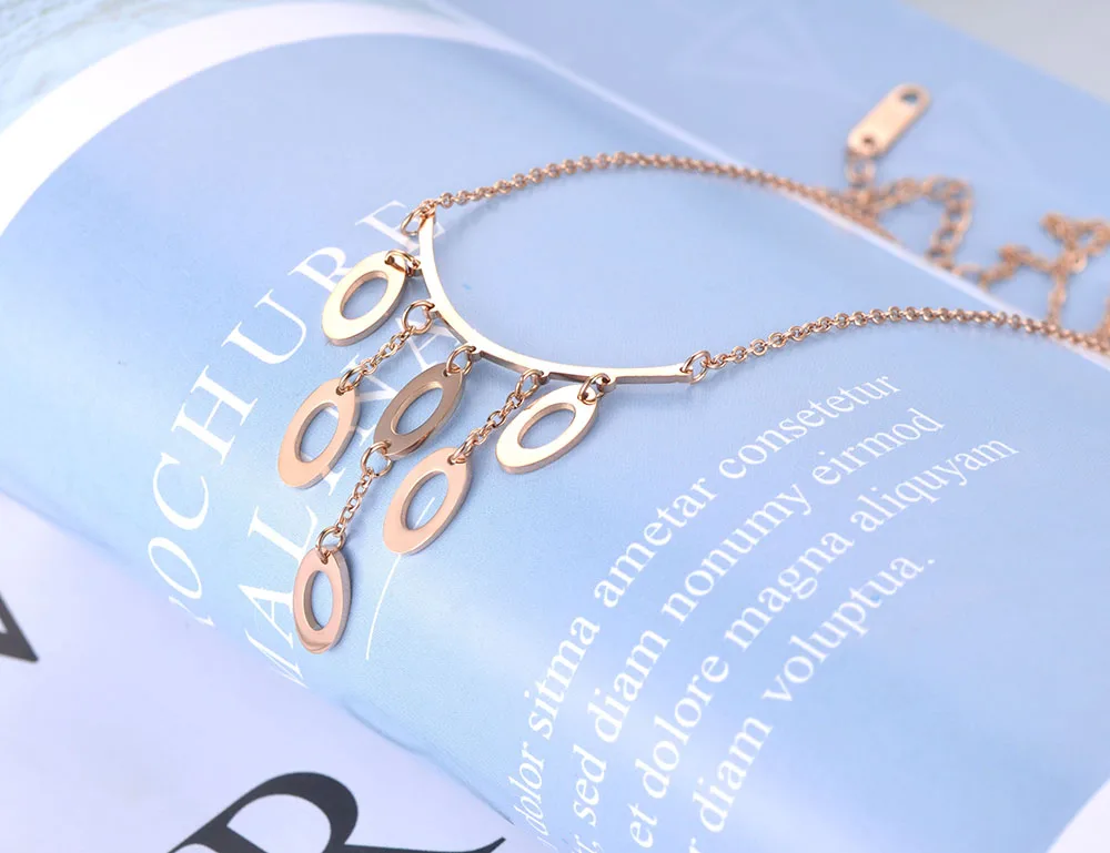 Lokaer Bohemia Titanium Stainless Steel 6Pcs Oval Geometry Pendant Necklace Jewelry Trendy Charm Necklace For Women Girls N19115
