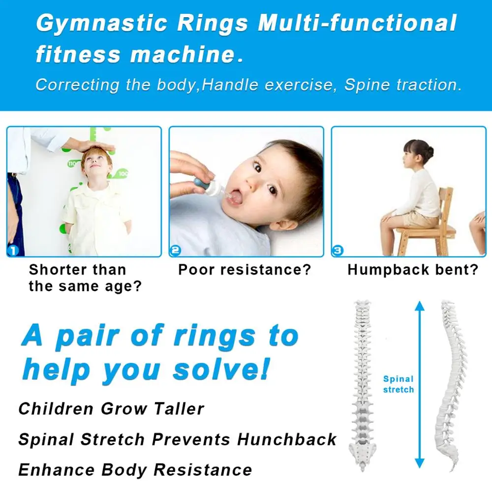 Anillos de gimnasio de plástico para niños, anillos gimnásticos con correas ajustables, anillos de Fitness antideslizantes, anillos de ejercicio