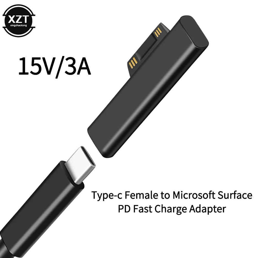 USB Type C Female PD Fast Charging Plug Converter for Microsoft Surface Pro 3 4 5 6 Go Book 1 2 Male Power Adapter Connector 15V