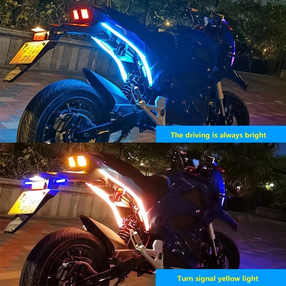 2pcs Led Lights For Motorcycle Decorative Flexible Strip Lamp Turn Signal Light Flowing Tail Lights Daytime Running Lamp 12V