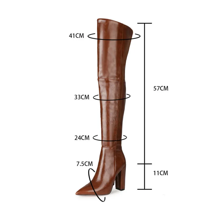 2024 Women\'s Faux Leather Thigh-High Boots - Pointed Toe Stiletto Heel, Over-The-Knee Winter Autumn Fashion Chic Footwear