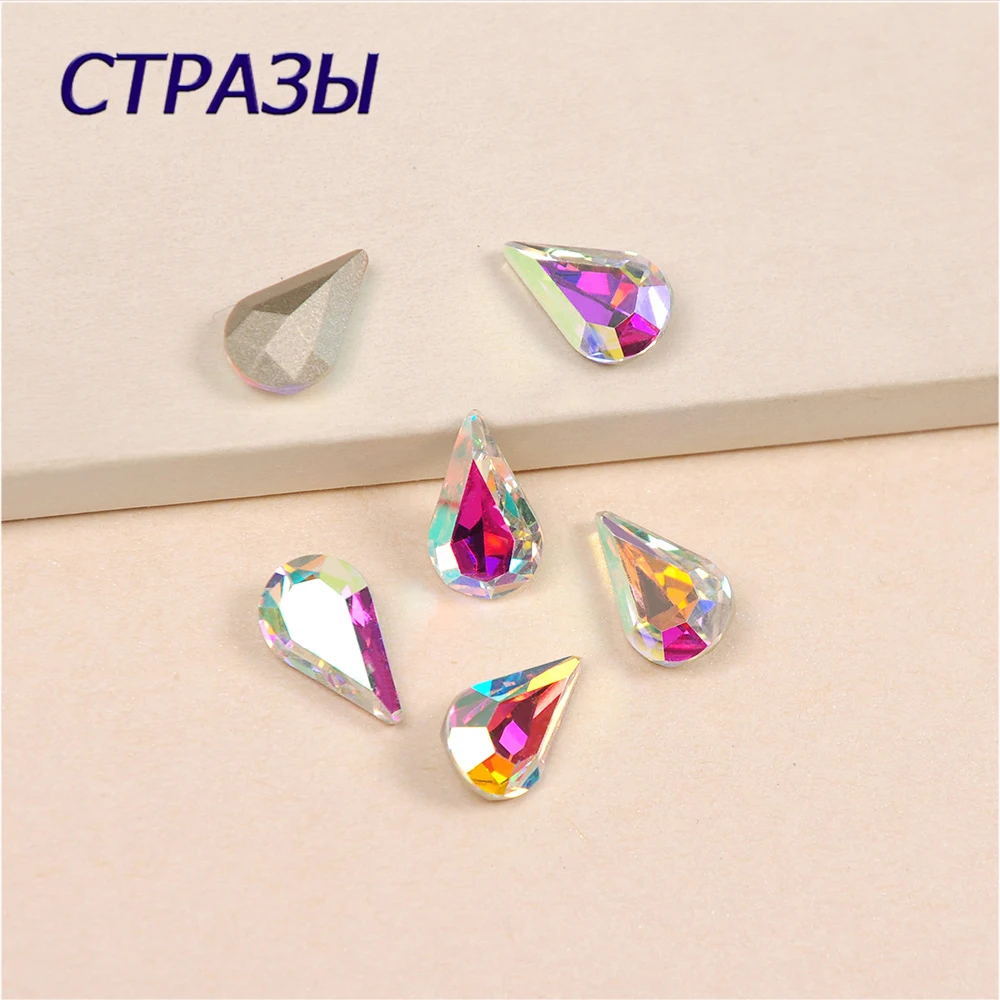 

4300 Strass Teardrop AB glass crystal rhinestone applique fashion Sew on stone trimmings garment Jewelry sewing accessory