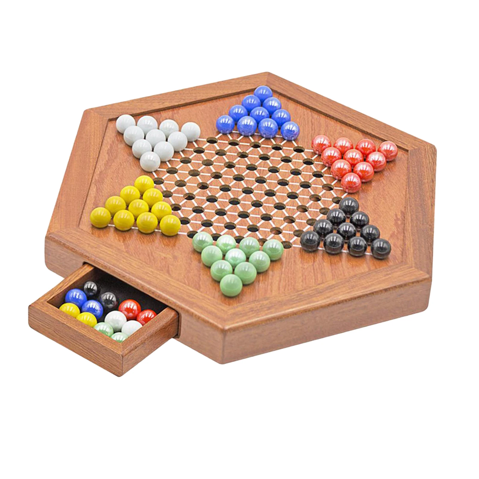 Classic Wooden Chinese Checkers 12 Inches with Drawers Halma Board Game Fine