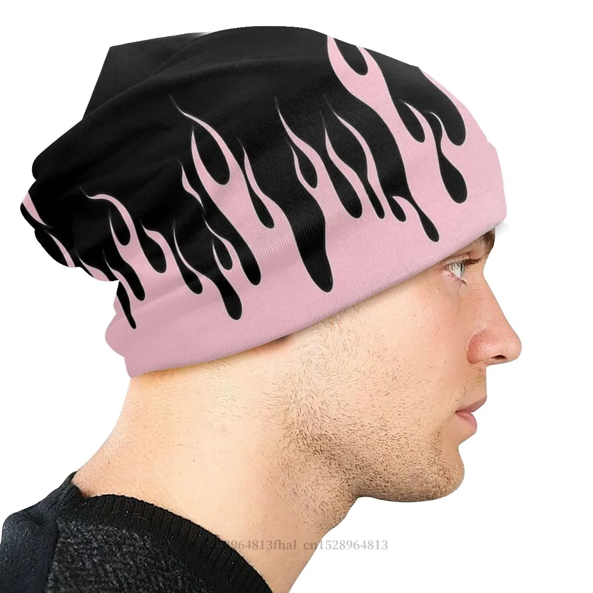 Goth 1980s Subculture Rock Skullies Beanies Caps Pink Flames Knitting Hat Winter Warm Bonnet Hats Men Women\'s Hip Hop Ski Cap