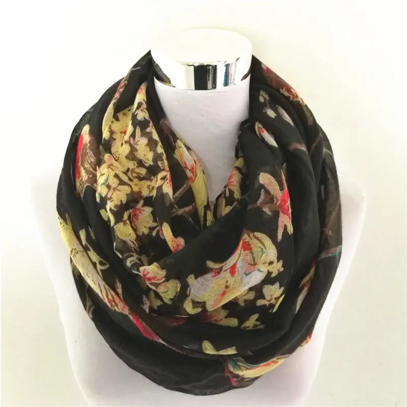 New Magpie Bird print Viscose Match Ipek Esarp loop Scarves Flower Infinity Scarf spring Wraps hot ring scarf for women