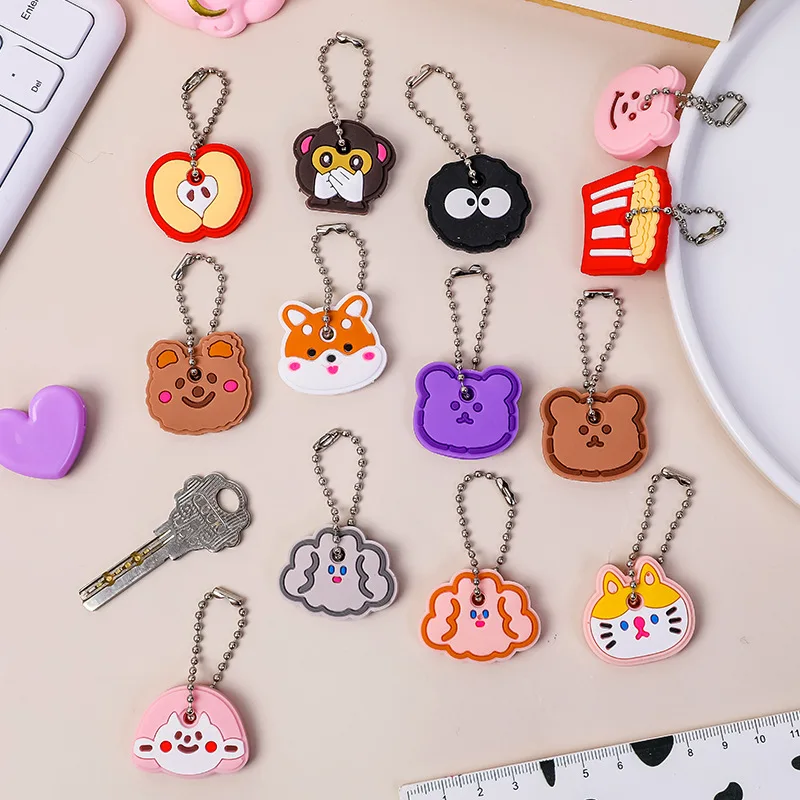 Sale 1PCS Cute Cartoon Keychain Silicone Cat Dog Protective Key Case Cover for Key Control Dust Cap Holder Gift Women Key Chain