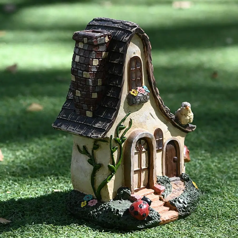 Fairy House Large Rustic Miniature Garden Villa Cottage Resin Fairy Garden Decor Miniature Woodlands Gnome Hut House Dwellings