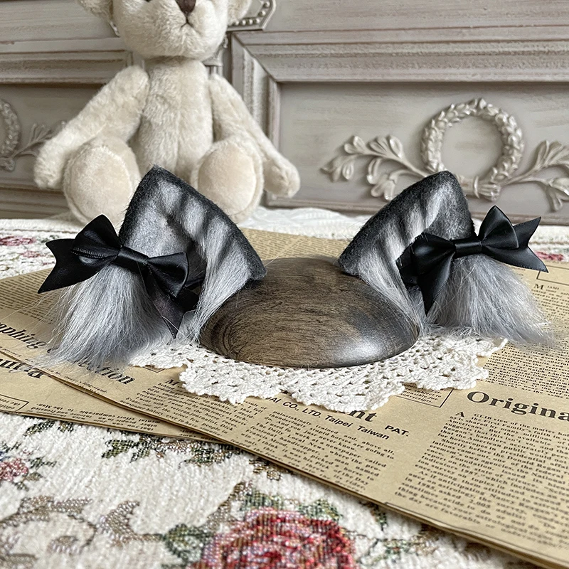 Original design bow tabby cos three-flower cat ear hairpin Lolita hand-made animal ear