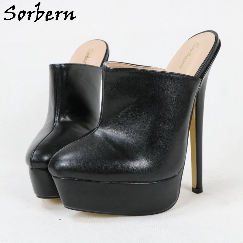 Sorbern moda donna nera muli pompa scarpa tacchi alti punta a punta piattaforma Slip On Lady Mules tacchi a spillo 18Cm colori personalizzati