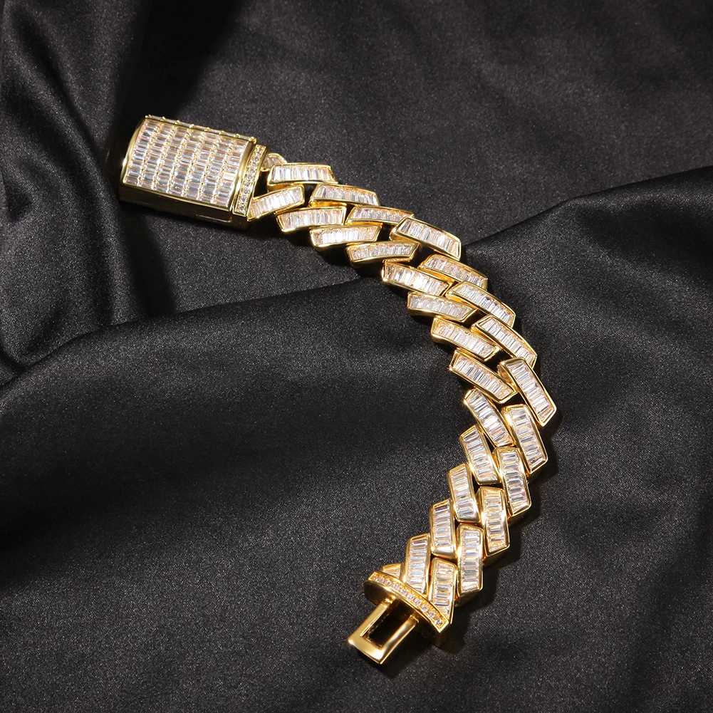 20mm Baguettecz Prong Set Cuban Miami Cuban Bracelet Micro Paved Cubic Zircon Cuban Bracelet Mens Women Hip Hop Jewelry