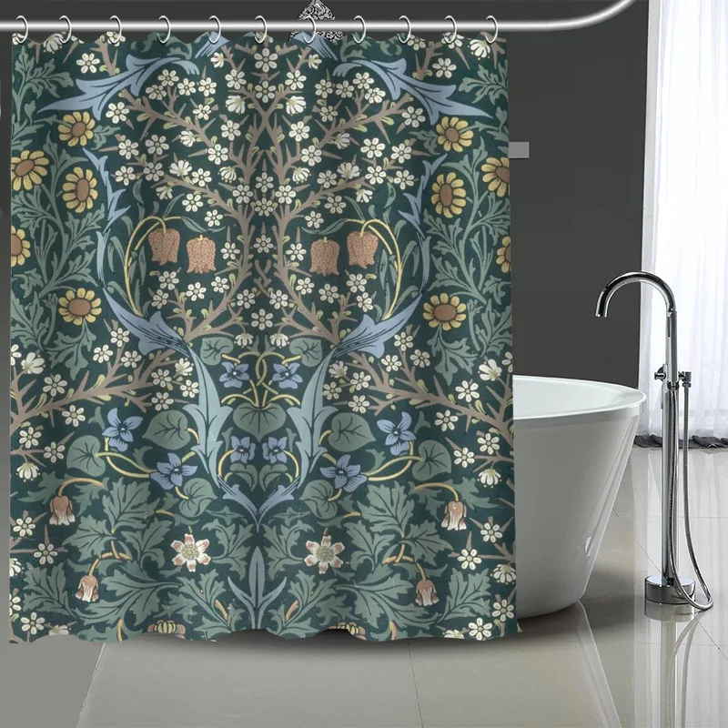 William Morris Art Custom Pattern Polyester Bath Curtain Waterproof Shower Curtains DIY Bath Screen Printed Curtain For Bathroom