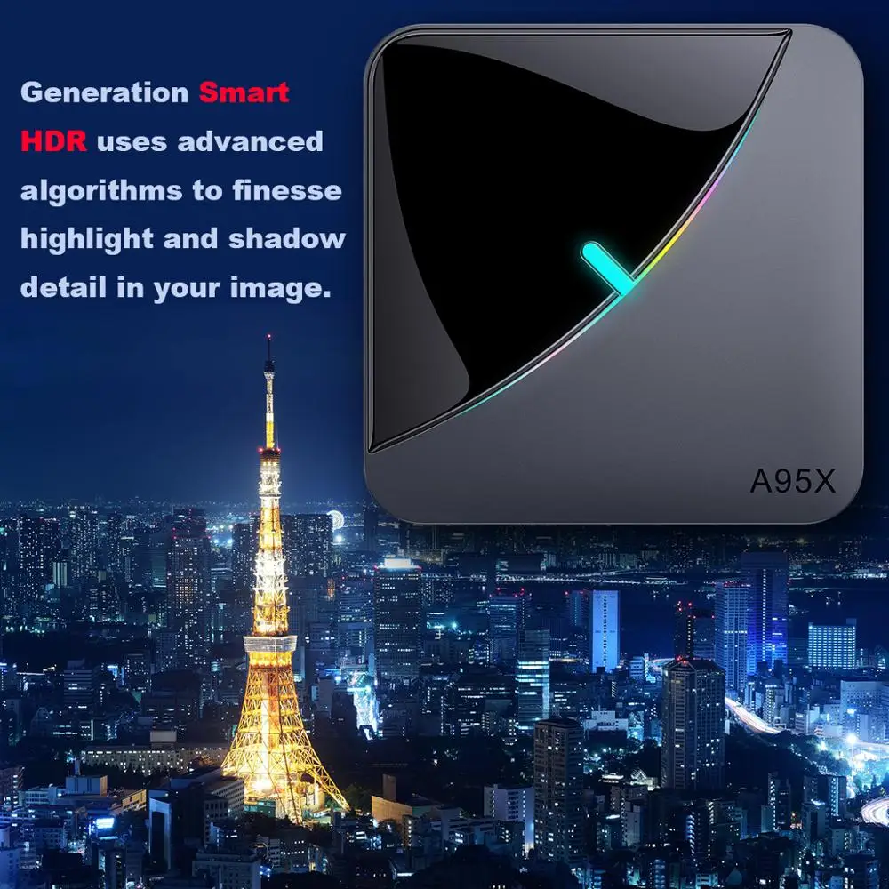 Caixa da tevê da luz do rgb do ar a95x f3 android 9.0 amlogic s905x3 8k 4gb 64gb wifi h.265 4k 60fps youtubetvbox android 9 a95xf3