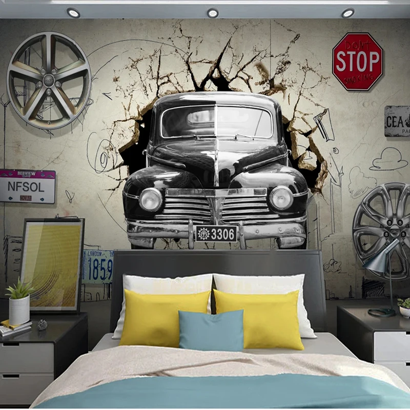 

Custom Mural Wall Cloth 3D Nordic Retro Wind Car Poster Large Murals Creative Cafe Restaurant Background Wall Decor Wallpaper