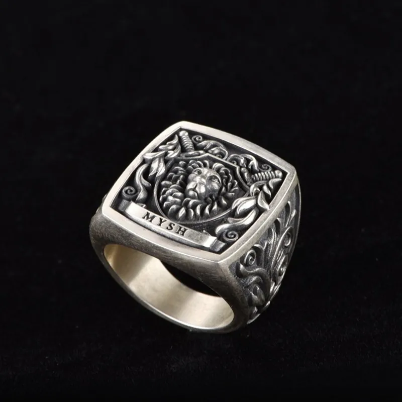 BOCAI Real S925 Silver Single Warrior Personalized Creative Lion Head Punk Rock Simple Trendy and Domineering Man Ring