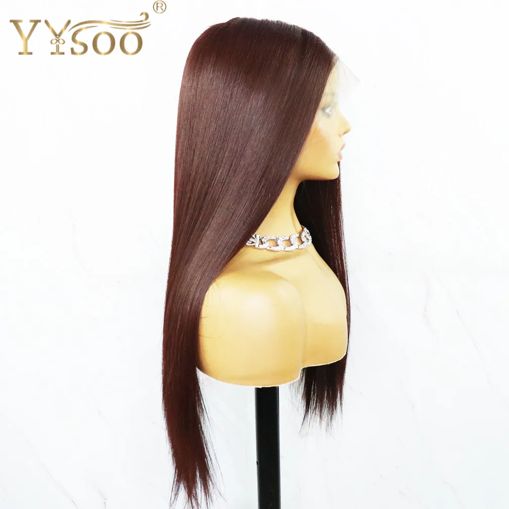 YYsoo #33 Color Long Futura Silky Straight Japan Heat Resistant Fiber Glueless T Part Wig Synthetic Lace Front Wigs for Women