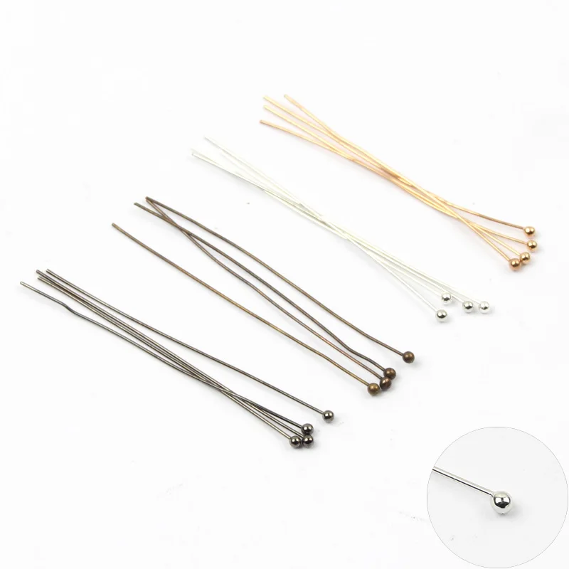 

100pcs/lot 20/25/30/40/50mm Silvering Color Metal Ball Head Pins For Diy Jewelry Making Head pins Findings Dia 0.5mm Supplies