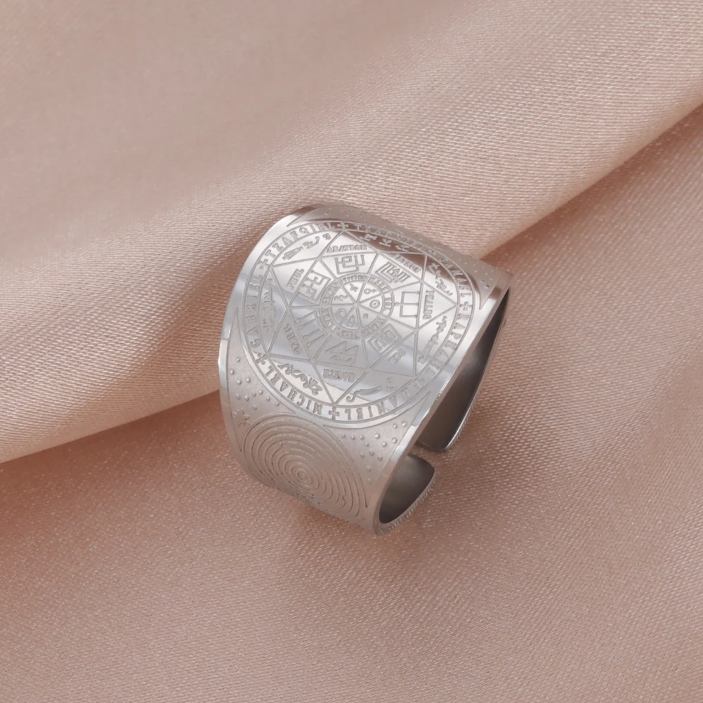 LIKGREAT Seven Archangels Men Ring Witchcra Pentagram Stainless Steel Adjustable Rings Solomon Kabbalah Amulet Talisman Jewelry view 5