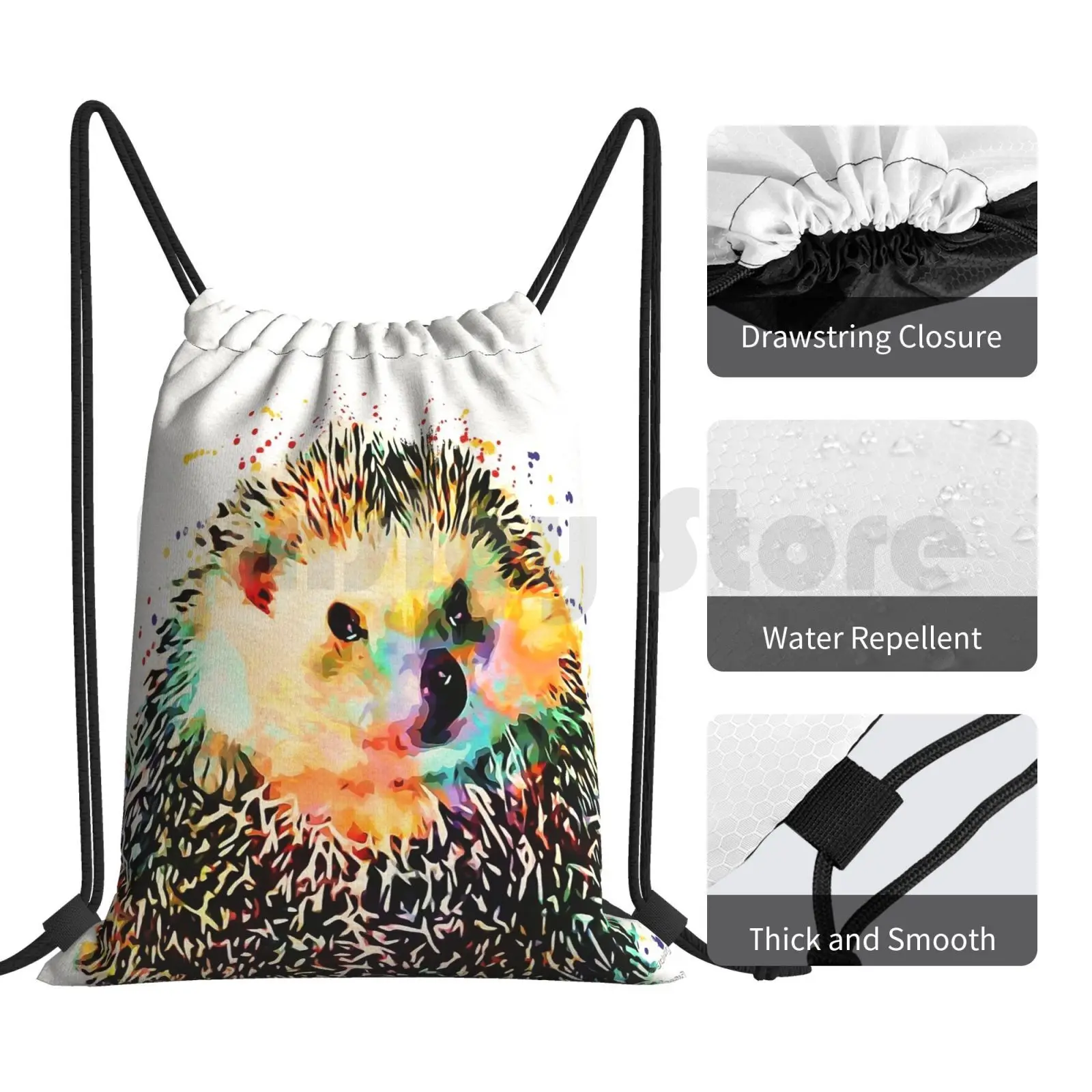 Забавный рюкзак с изображением ежика, сумки на шнурке, спортивная сумка, водонепроницаемая сумка с изображением ежика для детской комнаты, акварельные животные, детские красные, синие, зеленые