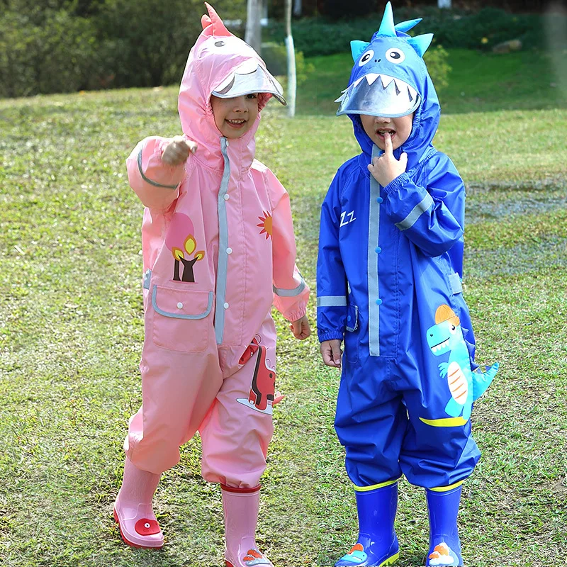 Cute Dinosaur Style Baby Jumpsuits Rain Coat Waterproof Polyester Raincoat Children Rainwear And Rain Pants Suit For Kids