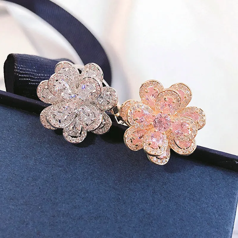 1pc CZ Flower Exquisite Finger Rings Luxury Resizable Finger Ring Sexy Ring Handmade Fashion Jewelry 2 Color on Sale